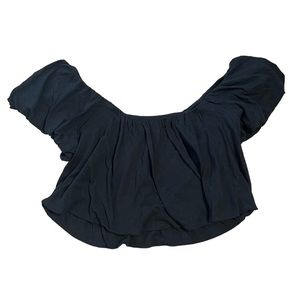 Free People We the Free Black Puff Sleeve Cotton Crop Top. Size Small.